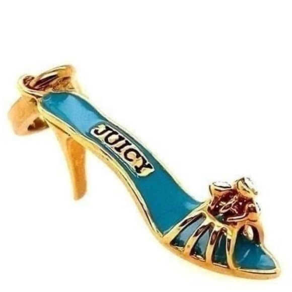JUICY C0UTURE GoLd/BluE EnAmEl RhInEsT0nEs BrAcElEt HiGh HeElS ChArM - Picture 1 of 16